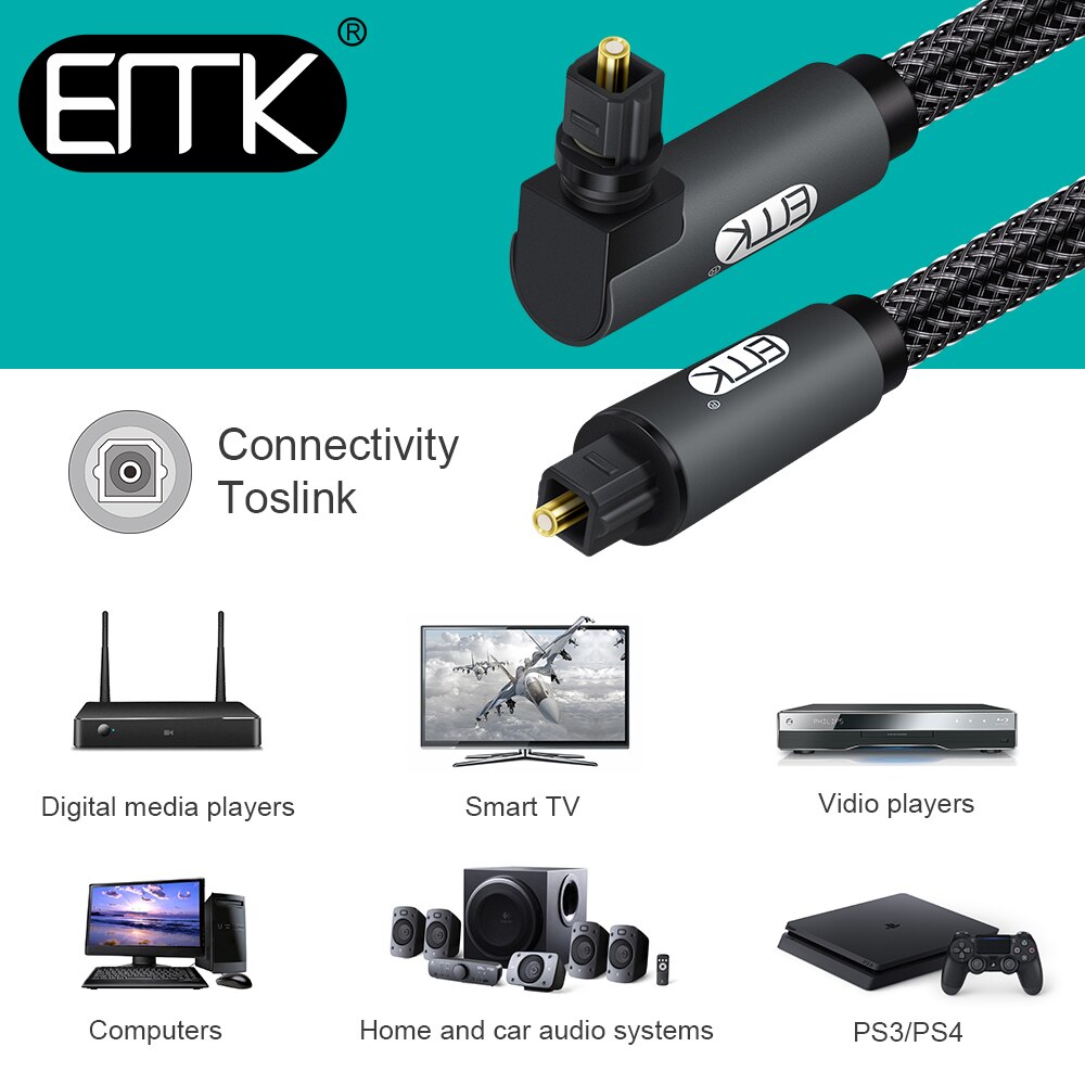 EMK 90-stopniowy cyfrowy optyczny kabel audio 5.1 Kątowy kabel Toslink SPDIF do odtwarzacza Blu-ray Xbox Soundbar Kabel światłowodowy