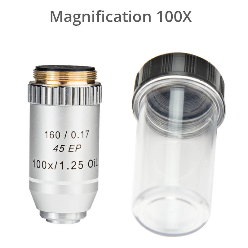Semi-plan Achromatic Objective Lens 195 mm Conjugate Distance 4X/10X/20X/40X/60X/100X for Biological Microscope 160/0.17 45EP: 100x