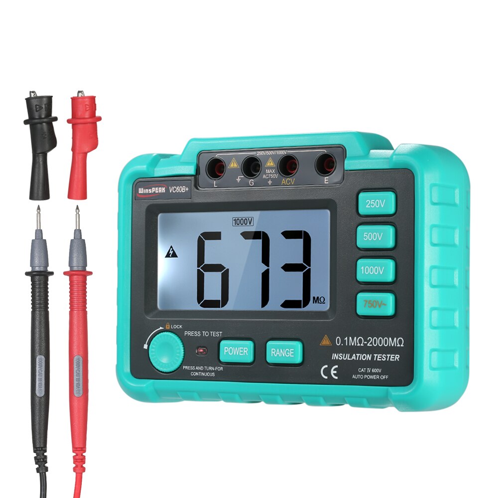 Digital Insulation Resistance Tester Megohm Meter Megohmmeter Megger DC250V/500V/1000V AC750V Lightweight Wide Range LCD