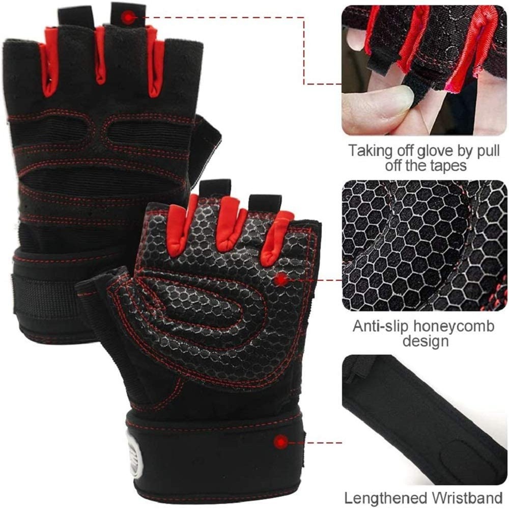Trainingshandschuhe für Männer und Frauen, Gewichtheben, Halbfinger-Handschuh mit Handgelenkbandage für Fitnessstudio, Sport, Ausbildung, Fahrrad, Motorradfahrer