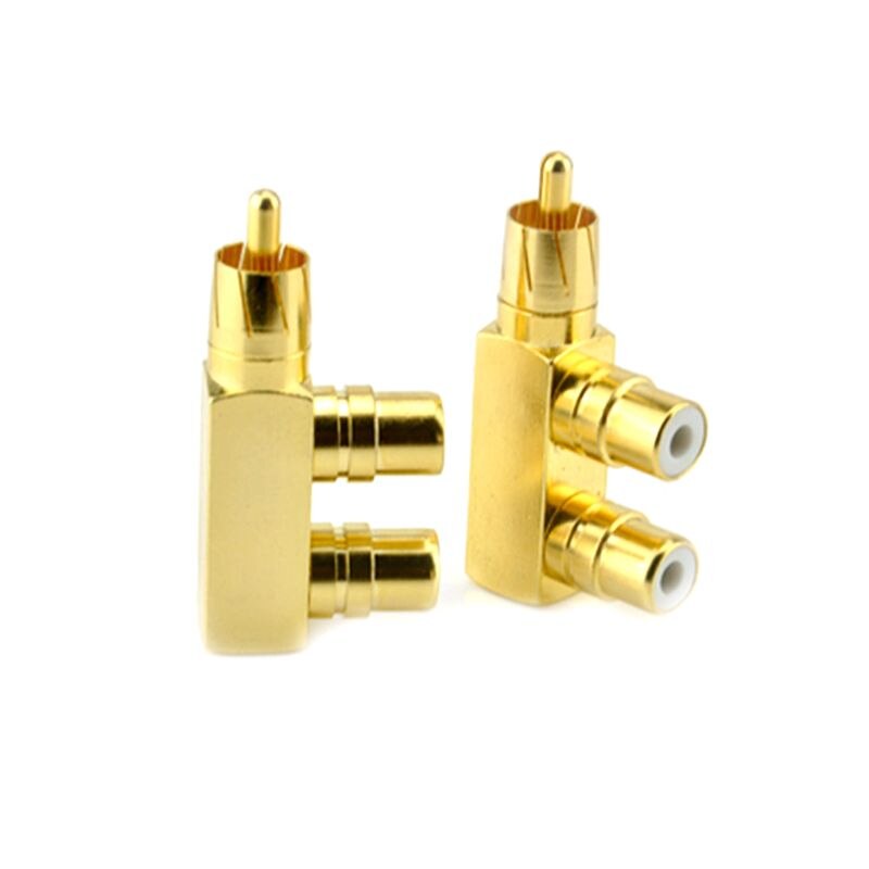 1Pc Vergulde Koperen 1 Rca Male Naar 2 Rca Female Av Video Adapter Plug Splitter Converter Connector