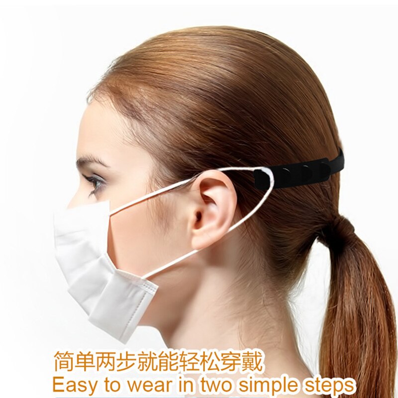 Mascarilla ajustable con cordón y cinturón extensible, mascarilla de silicona para prevención del dolor de oído, gancho para las orejas