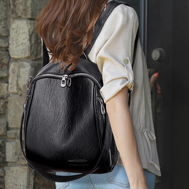 Sac à dos en cuir pour femme et adolescente, avec fermeture et poche, stylé et à la , 12 couleurs disponibles