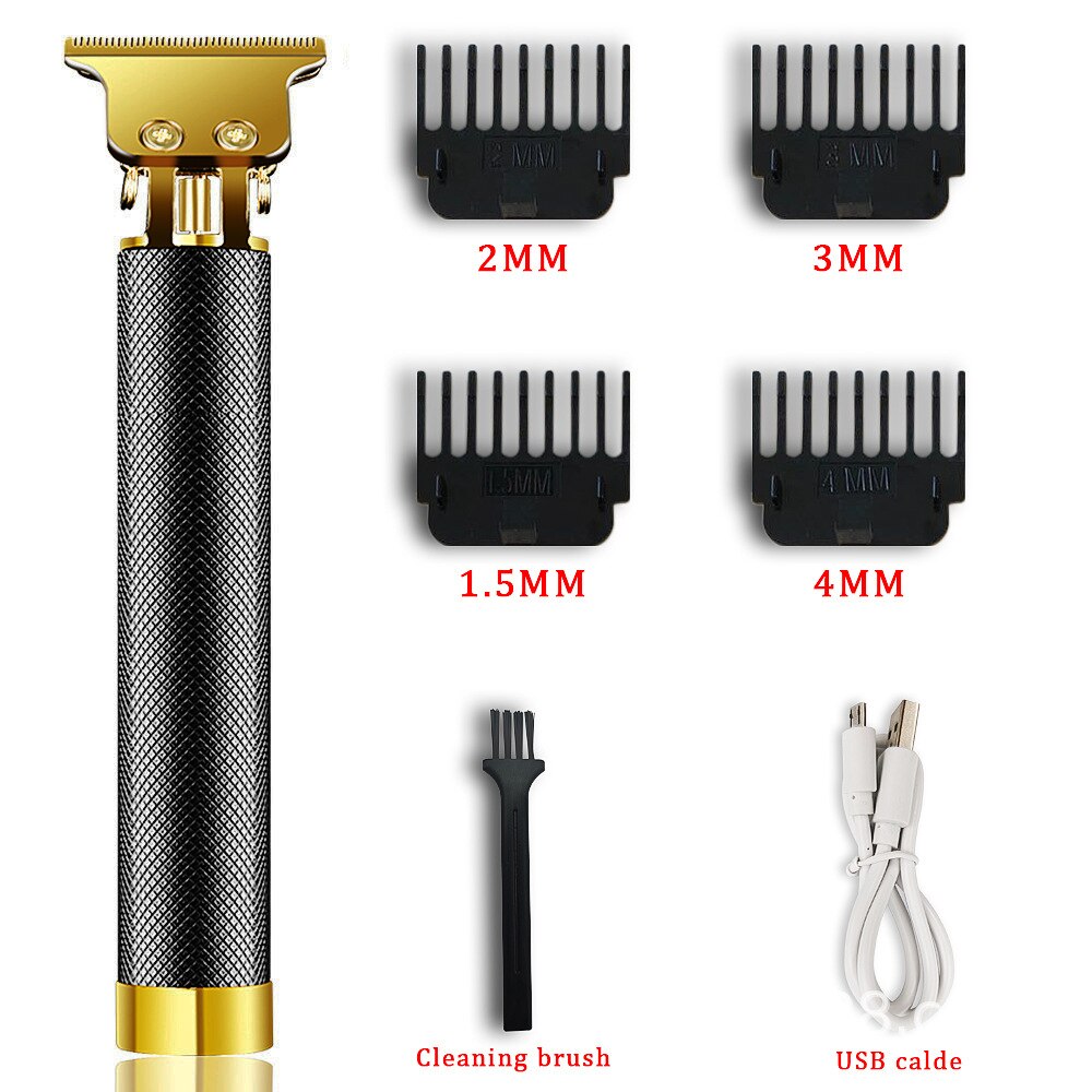 USB Rechargeable Ceramic Hair Trimmer Barber Hair Clipper Machine Hair Cutting Beard Trimmer 0.0mm Bald Haircut Men Styling Tool: Black USB Charge