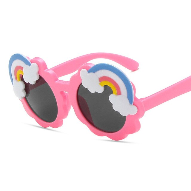 Children Cartoon Rainbow Round Frame Sunglasses Baby Girl Boy Sun Visor Mirror Outdoor Kid Summer Beach Vacation Glasses: Pink