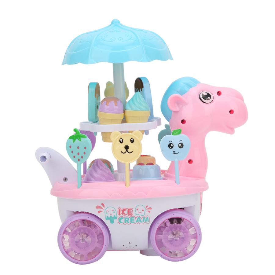 Electric Mini Ice Cream Trolley Cart Kids Pretend Play Toys Food Dessert Cart Toy Children Educational Toys