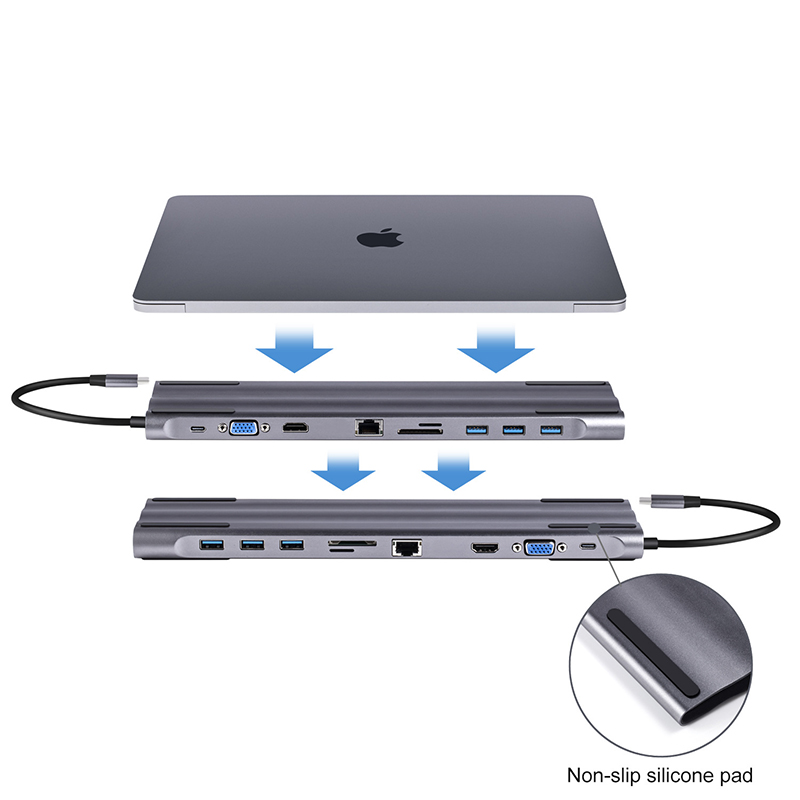 USB-C Hub for MacBook/Samsung Galaxy - HDMI 4K, RJ45, Thunderbolt 3, USB 3.0, Card Reader, PD