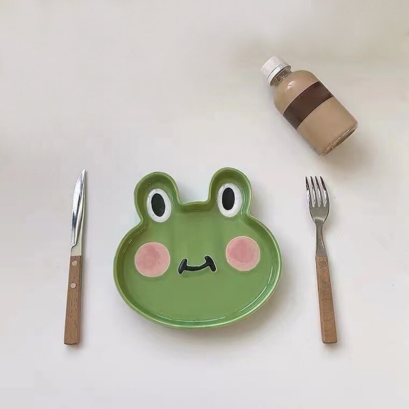 8 Inch Ceramic Plate Cartoon Cute Ceramic Children'S Breakfast Bowl Dish Dessert Fruit Snack Plate Animal Cutlery Bowl Tableware