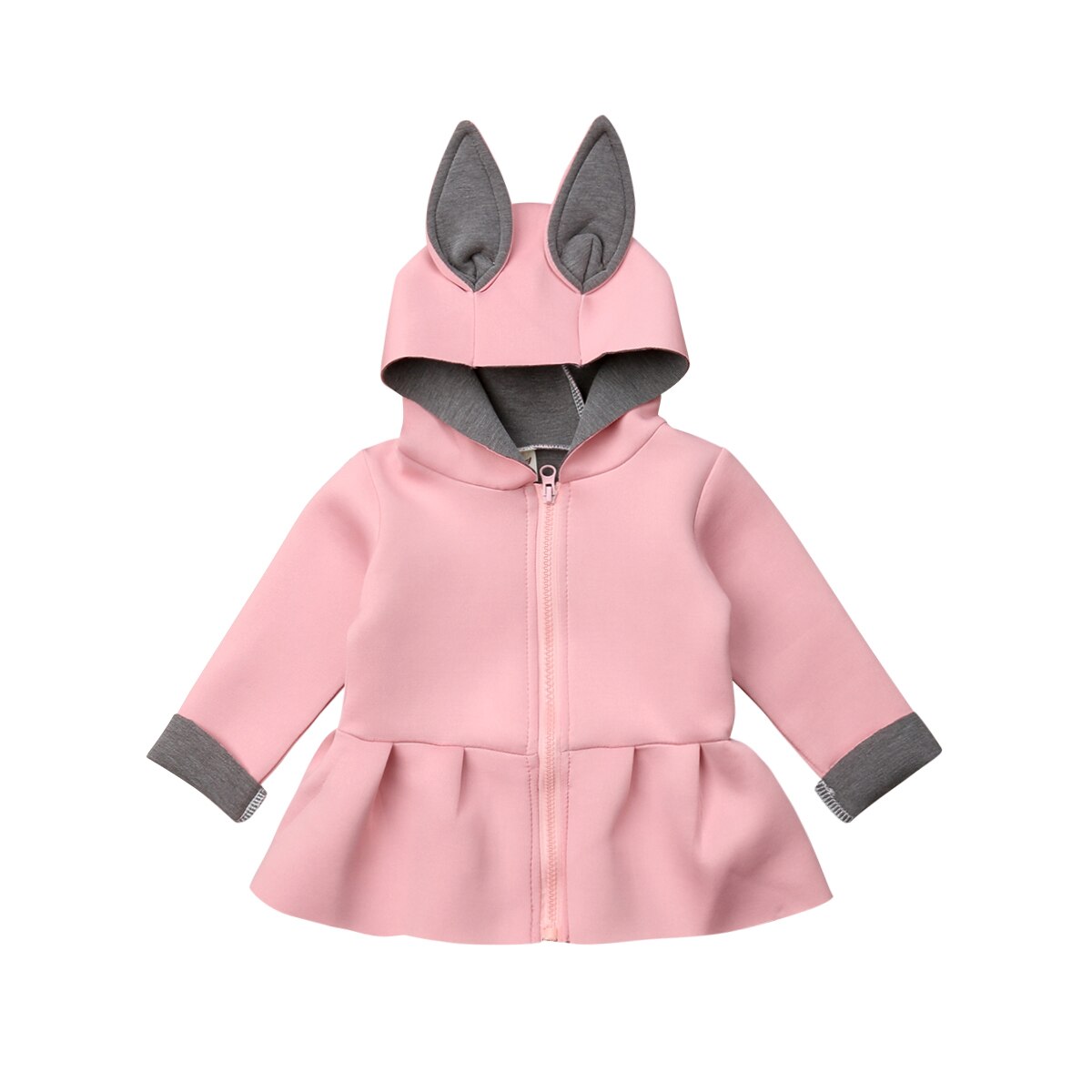 Baby Meisje 3D Cartoon Konijn Oor Patchwork Rits Hoodies Jas Ruche Herfst Winter Jas Uitloper Baby Meisje Kleding