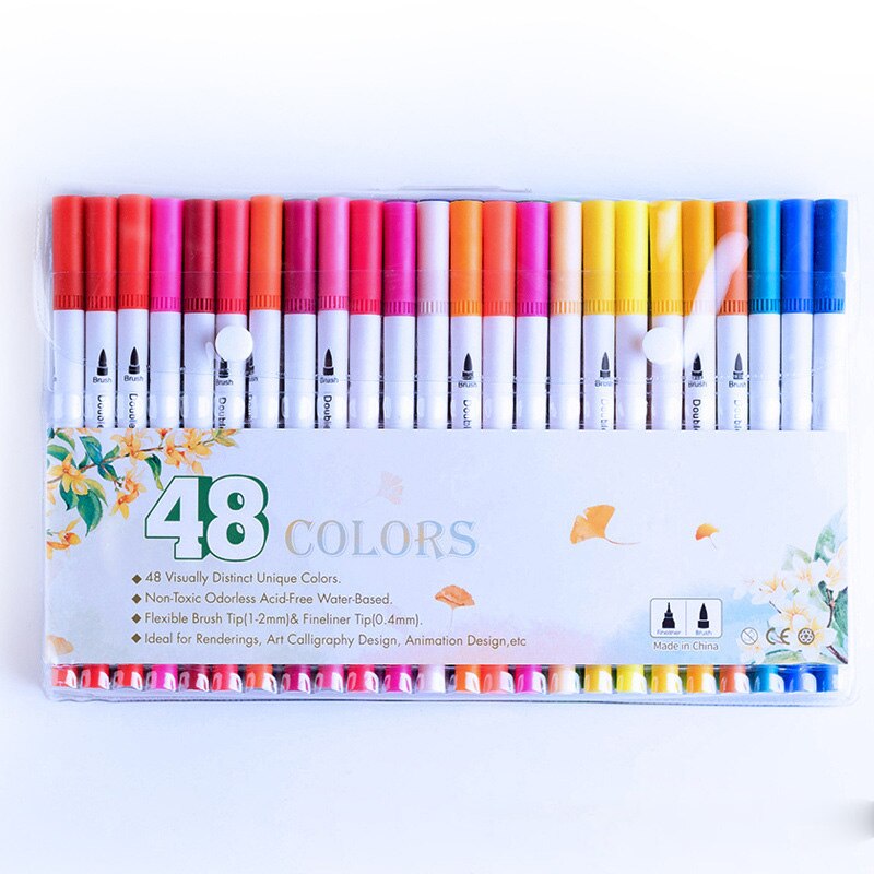 12/24/36/48/60/80/100 Ink Colored Art Marker Pen Set Calligraphy Dual-tip Paint Brush Drawing Painting Watercolor Pen Stationery: 48 Colors