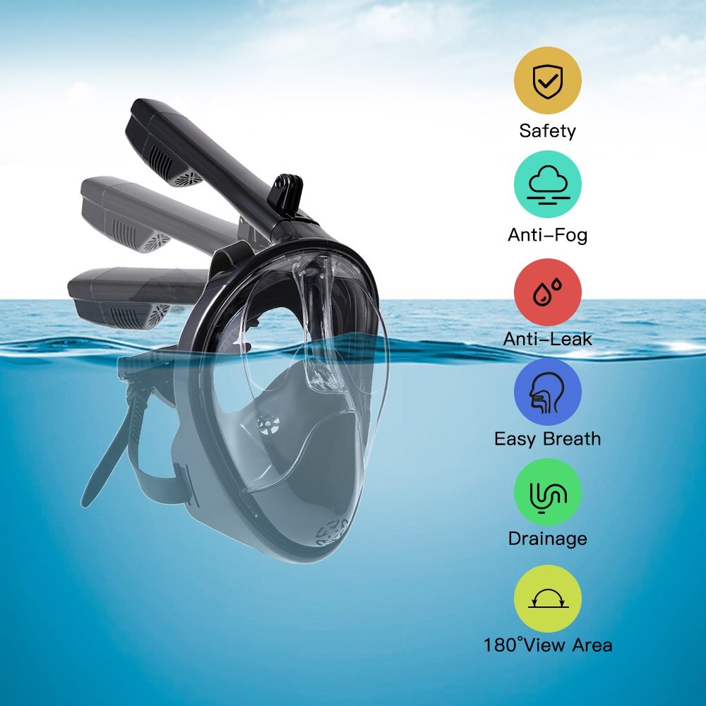 Full Face Snorkeling Mask Scuba Diving Snorkel Mask Set 180 Degree View Diving Equipment