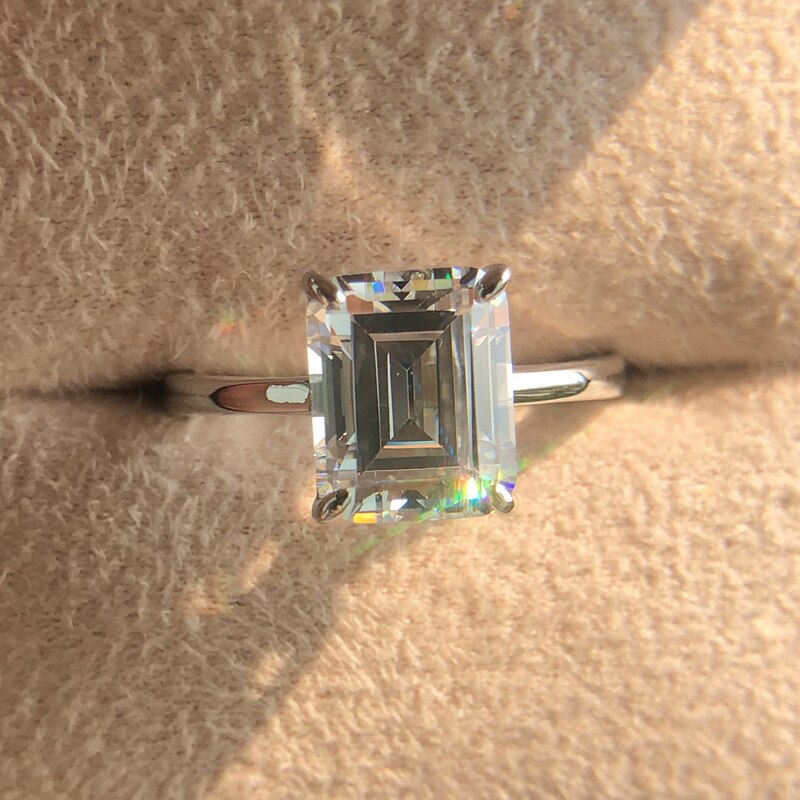 Simples e elegante 8*10mm 6 quilates de alto carbono aaaaa + zircão engagment anéis de casamento para mulher gilrs 925 prata esterlina jóias