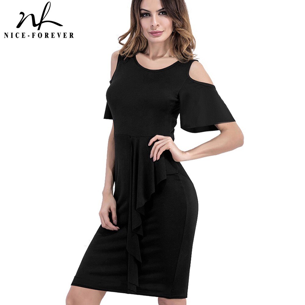 Dejlig for evigt sommer kvinder smarte afslappede kjoler med kolde skuldre bodycon med peplum fit slank kjole  b396