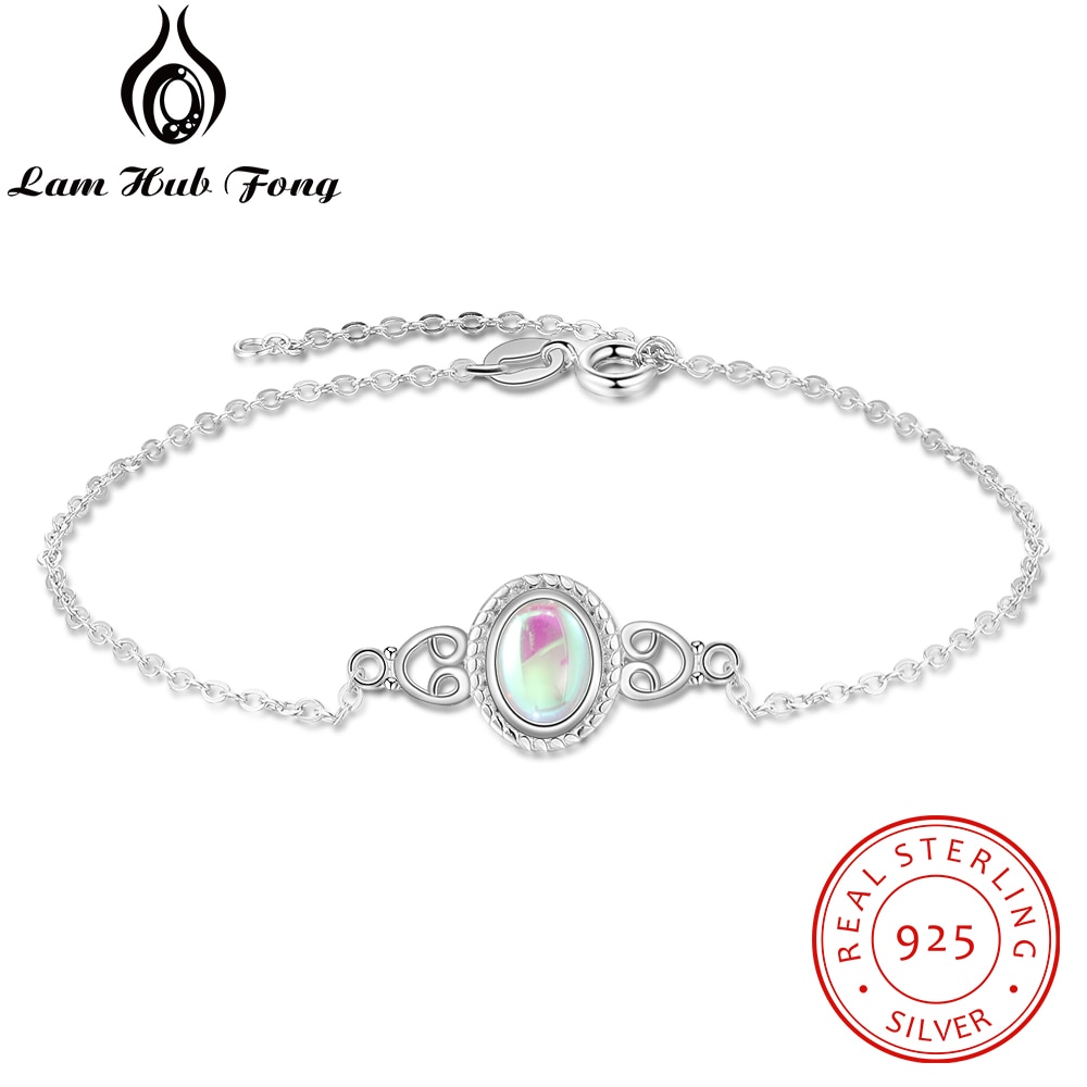 Sorte 925 de Prata Ajustável Cadeia Pulseira para As Mulheres Rainbow Moonstone Pulseiras & Bangles Jóias Finas (Hub Lam Fong)