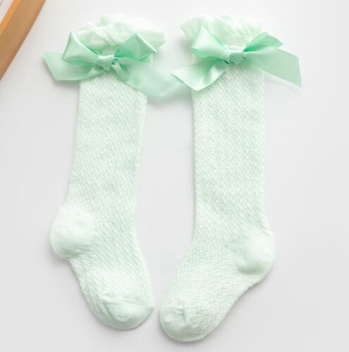 Barn flickor kunglig stil rosett knähöga nätstrumpor.baby toddler bowknot in tube socks.kid ihåliga strumpor sox 0-4y: Grön rosett / 2y-4y