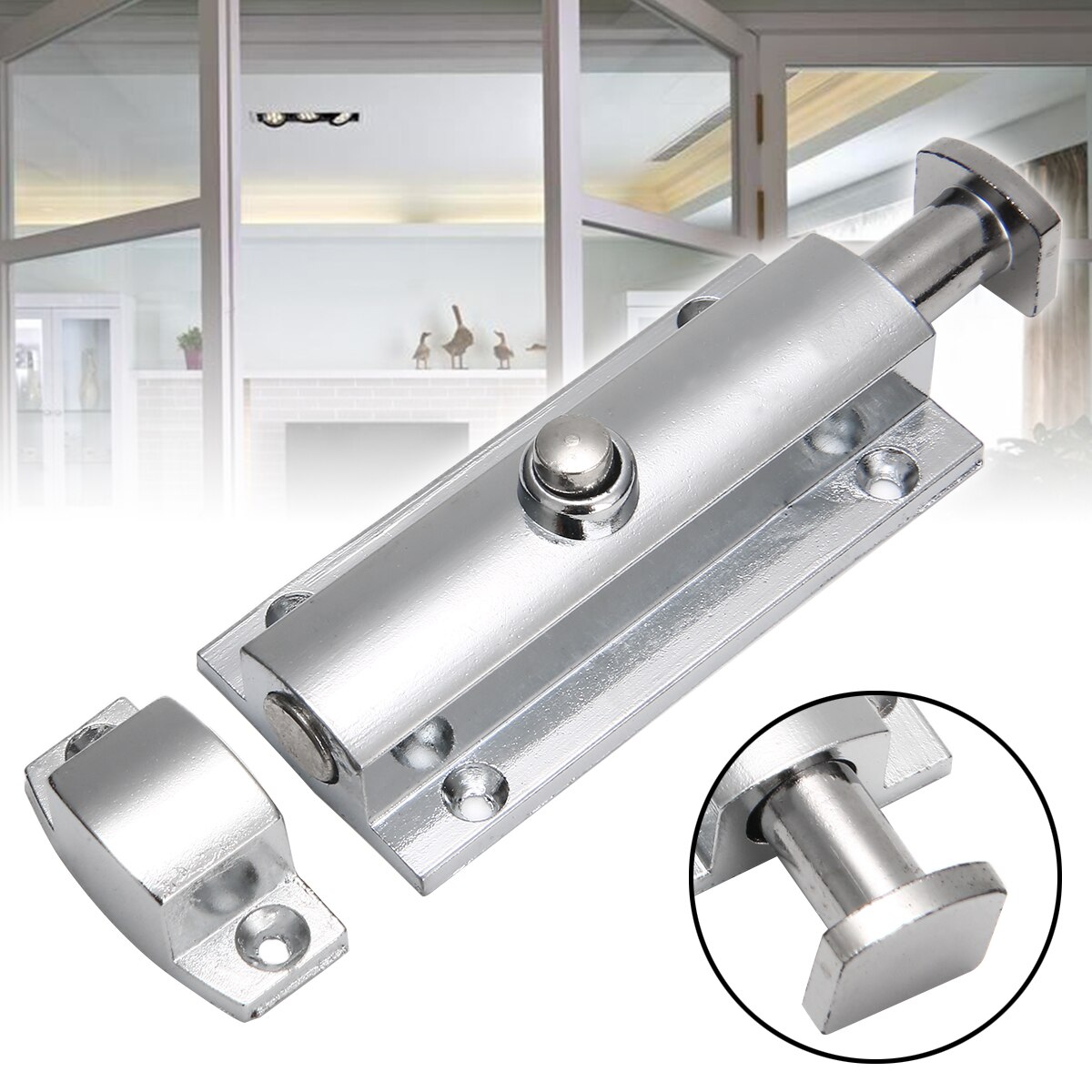 4'' Hotel Office Home Security Lock Chrome Door Lock Door Window Security Bolt Door Lock Latch Gate Cabinet Latch