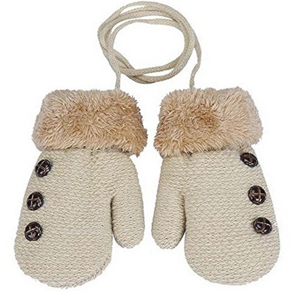 Children's Mittens Winter Wool Baby Knitted Gloves Children Warm Rope Baby Mittens For Children 1-3 Years Old: beige