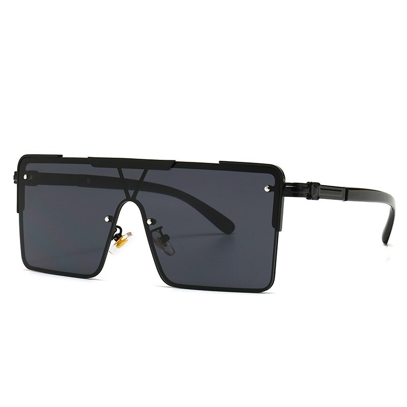 Merk dames brede vierkante montuur heren zonnebril modieuze delicate zonnebril heren straatfotografie oceaan schaduw bril: Zwart
