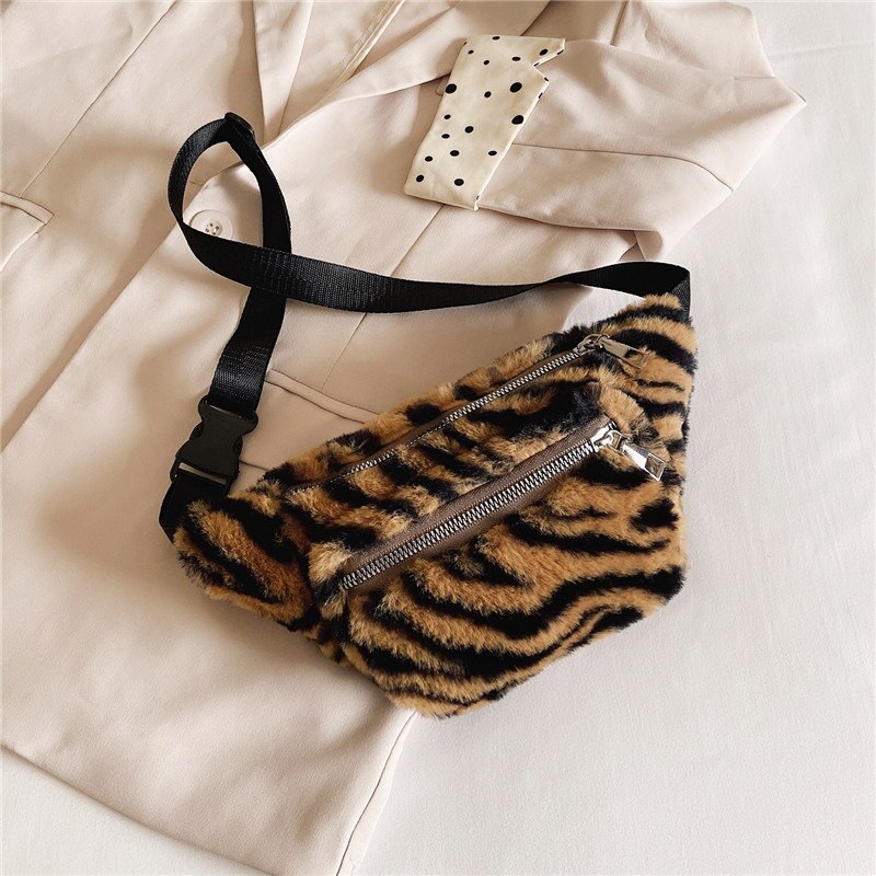 Pluche Taille Tas Voor Vrouwen Taille Riem Zakken Mode Zebra Patroon Crossbody Borst Bag Telefoon Pack Trend Meisje Schouder Fanny pack: Zebra Brown