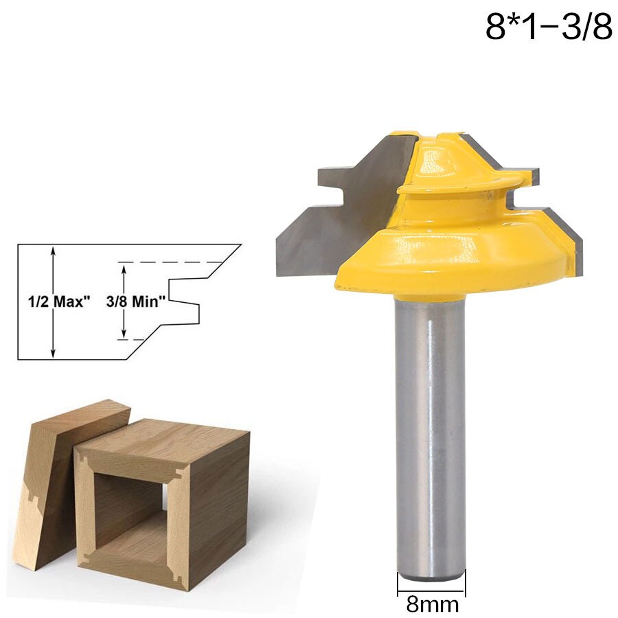 1Pc 45 Graden Lock Mijter Router Bit 8Inch Schacht Houtbewerking Tenon Frees Tool Boren Frezen Voor Hout carbide Legering: NO2