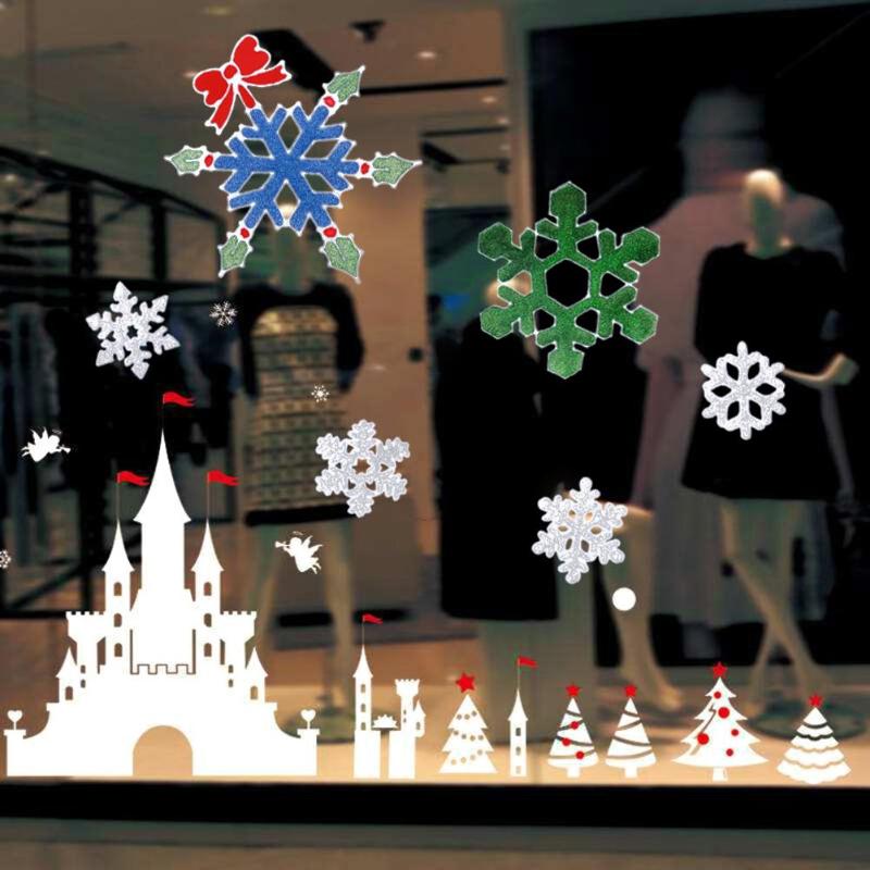 Kerst Sneeuwvlok Stickers Siliconen Kerstman Elanden Glas Stickers Raam Deur Muur Plakken Kerstmis Home Decorations