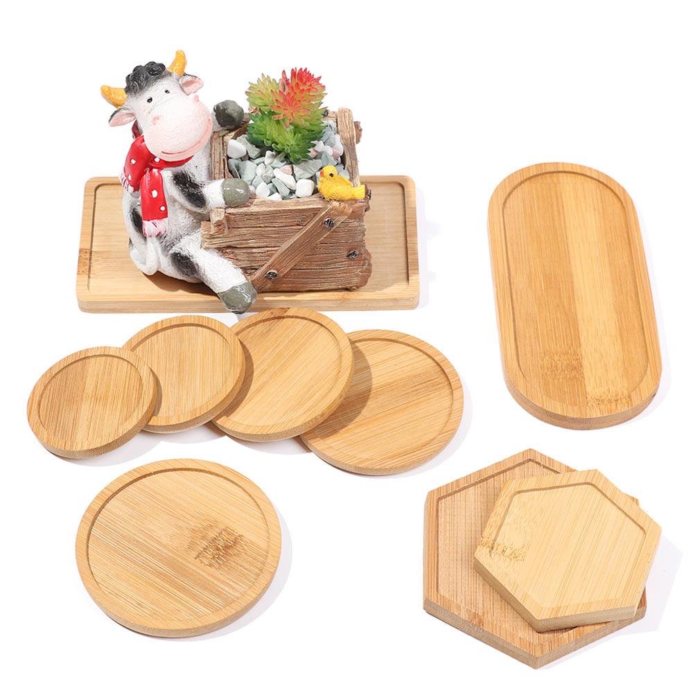 1PC Simple Bamboo Wood Tray Round Square Hexagon Flowerpot Base Pot Stander Succulents Bonsai Holder Home Decor Gardening