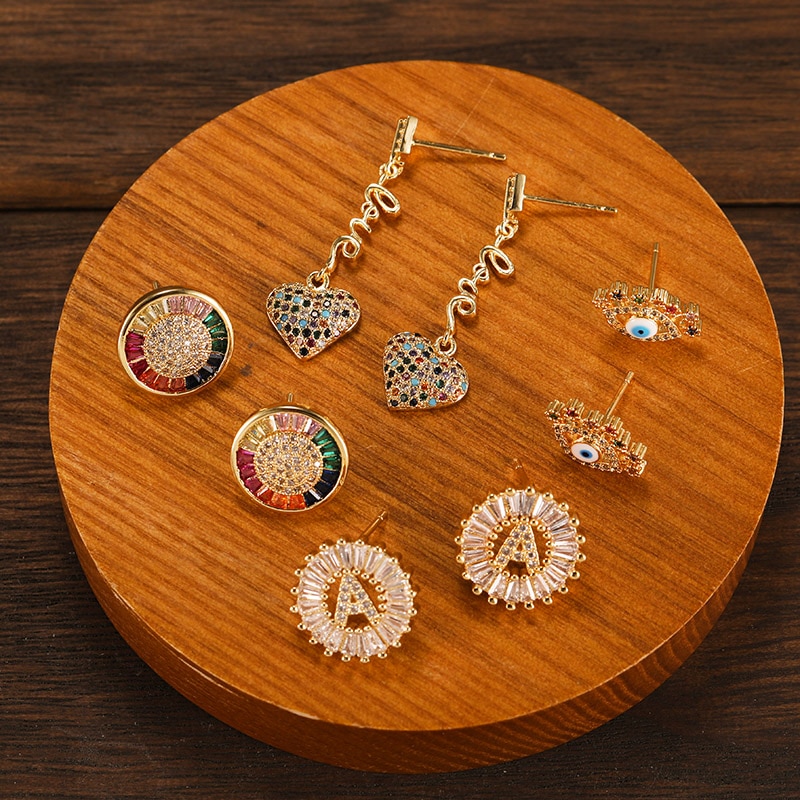 Jujia Vintage Geometrische Oorbellen Kleurrijke Kristallen Oorbellen Voor Vrouwen Mode Bruiloft Bruids Sieraden