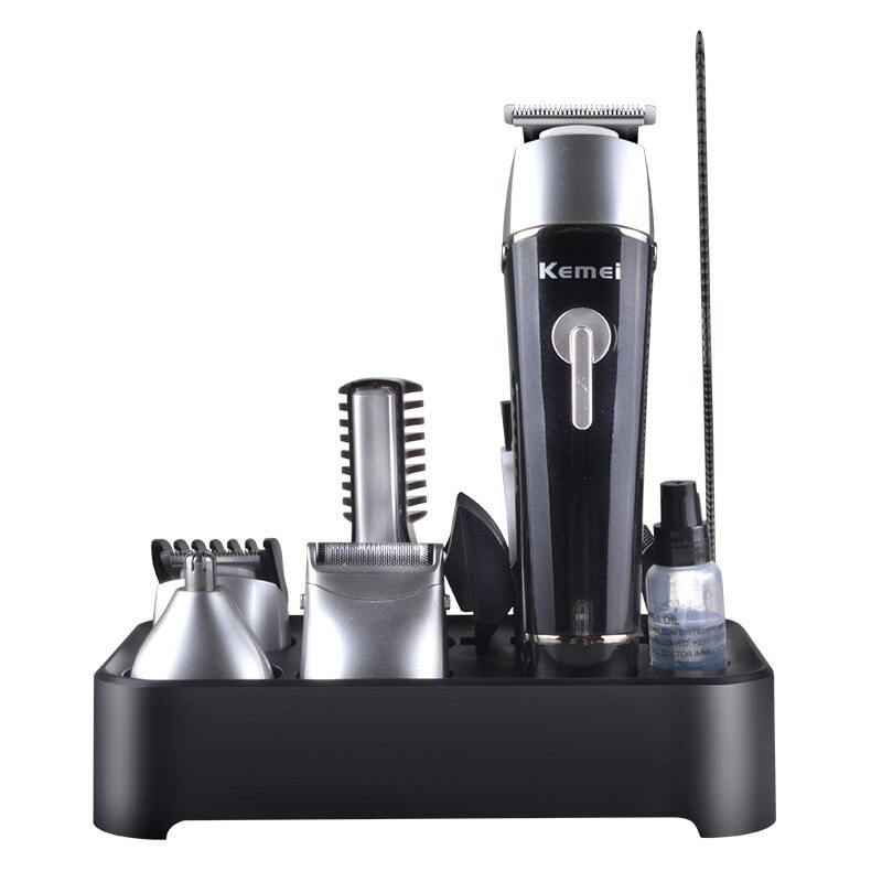 Kemei 5 in 1 Rechargeable Electric Hair Clipper Shaver Nose Trimmer KM-1015 For Man Waterproof Hair Clipper Cordless: Black