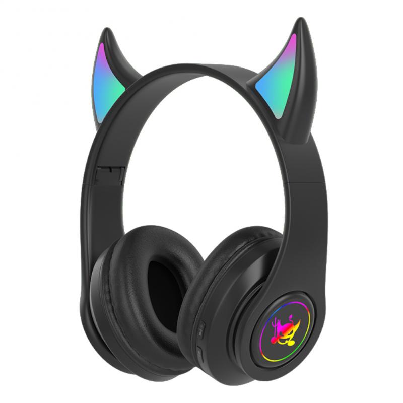 RGB Flashing Devil Ear Headphone Bass Demon Headset Bluetooth-compatible Noise Reduction With Mic For Kids Boys Music Game: 01