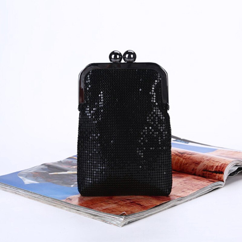 DICIHAYA Iridescence Aluminium Women Evening Bags Lady Wedding Party Shoulder Bags Phone Bag For Party Clutch Chain Bag: Black