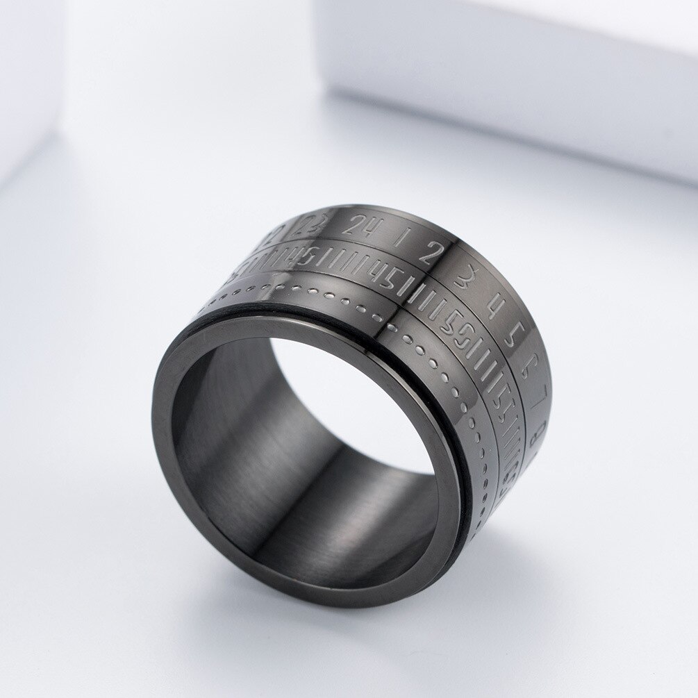Ring Clock A Ring That Gives You Time On Your Hands Time Rotating Rings Titanium Steel Arabic Numerals Calendar Rings Clock: Black / 10
