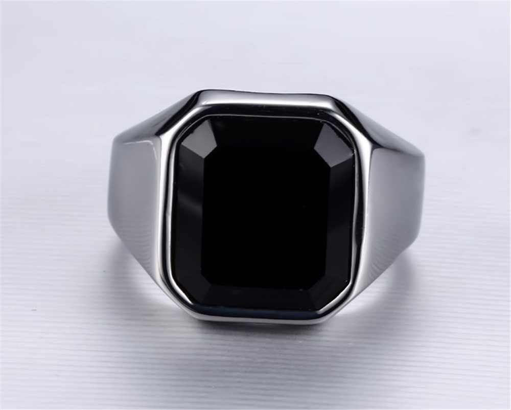Venda quente anel de sinal masculino da moda com cristal preto clássico grande pedra masculino dedo anéis boa sorte jóias