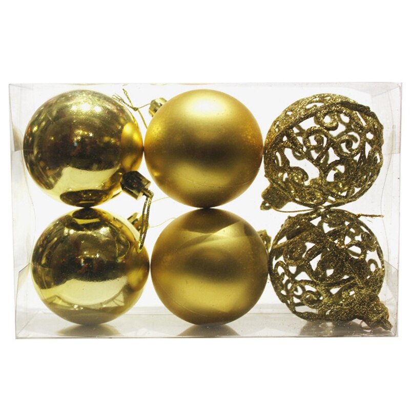 6 Stuks Kerstboom Decoratie Bal, Jaar Decoratie Winkelcentrum Plafond Venster Helder Holle Bal: Goud
