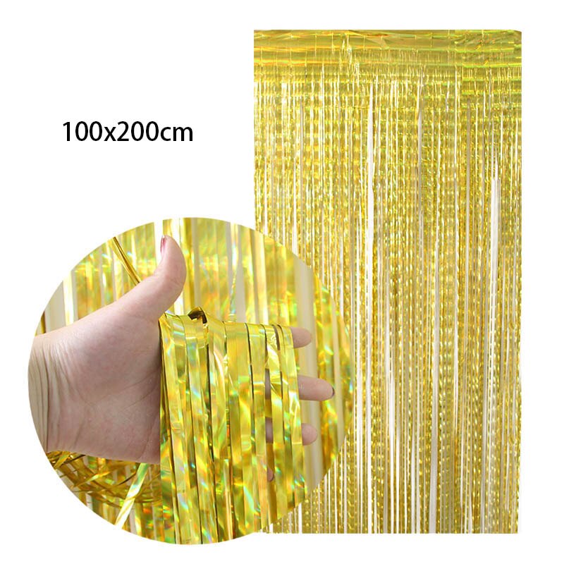 100X200Cm Goud Folie Gordijn Metallic Klatergoud Folie Fringe Gordijn Party Decor Foto Achtergrond Verjaardag Bruiloft Viering: 2pcs
