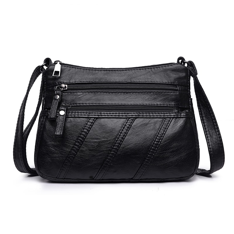 Annmouler Women Crossbody Bag Black Soft Washed Leather Shoulder Bag Patchwork Messenger Bag Small Flap Bag for Girls