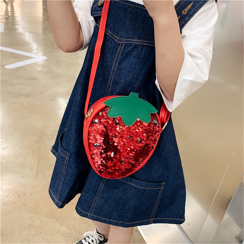 Nette Kinder Kinder Pailletten Erdbeere Ananas Crossbody Handtaschen Mädchen PU Runde Messenger Schulter Tasche Kleine Handtaschen