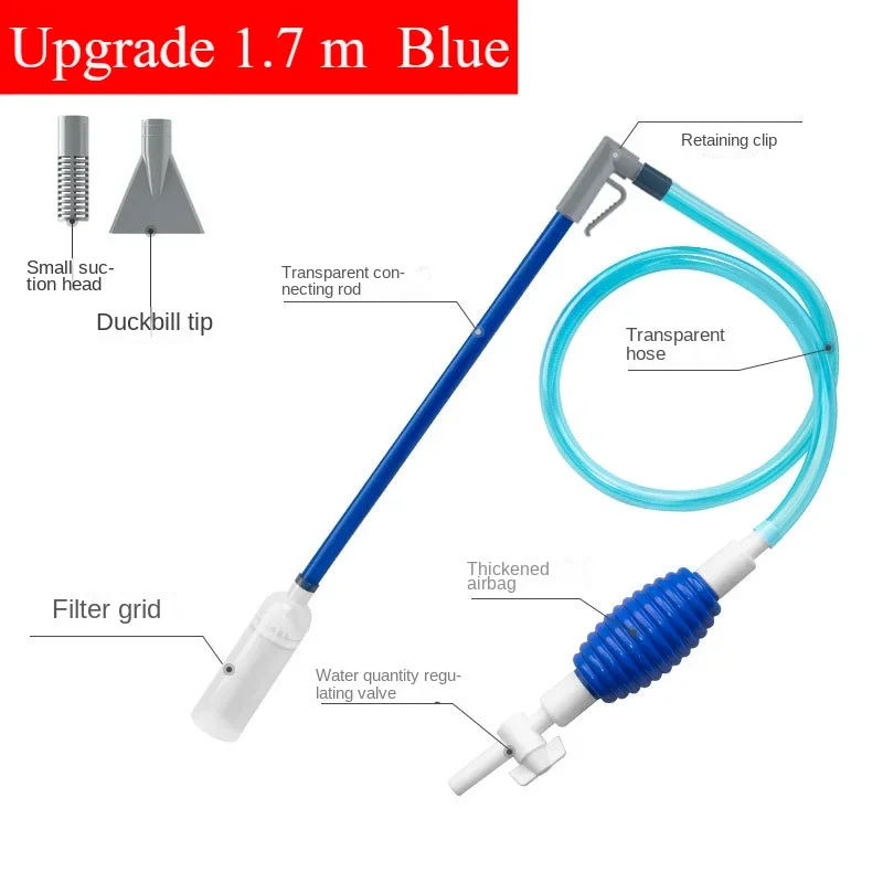 Kit de herramientas de limpieza para lavado de hielo y cambio de agua, sifón para acuario, grava al vacío/arena, con tubo de extensión, grande: Rojo