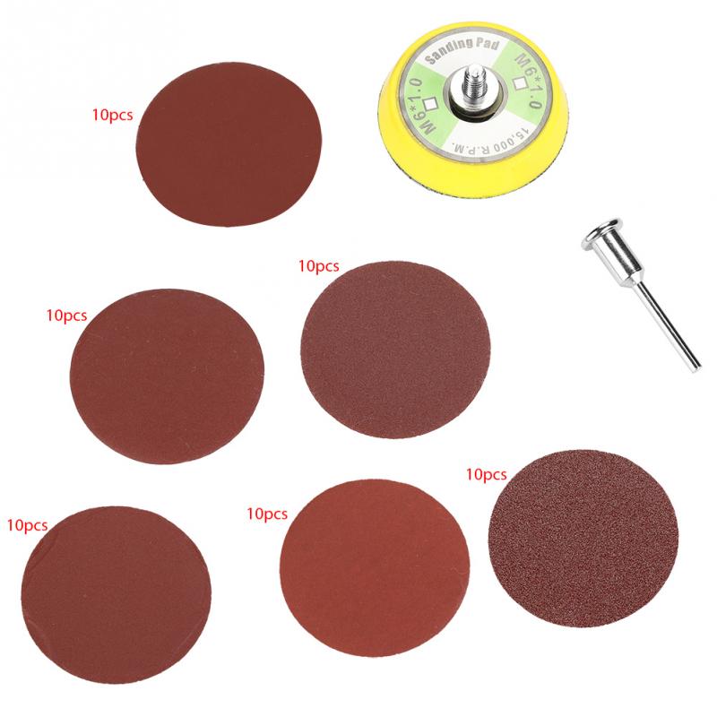 Discos de lija rojos de carburo de silicio, forma redonda, 2 pulgadas, grano 100 240 600 800 1000 2000, 60 uds.