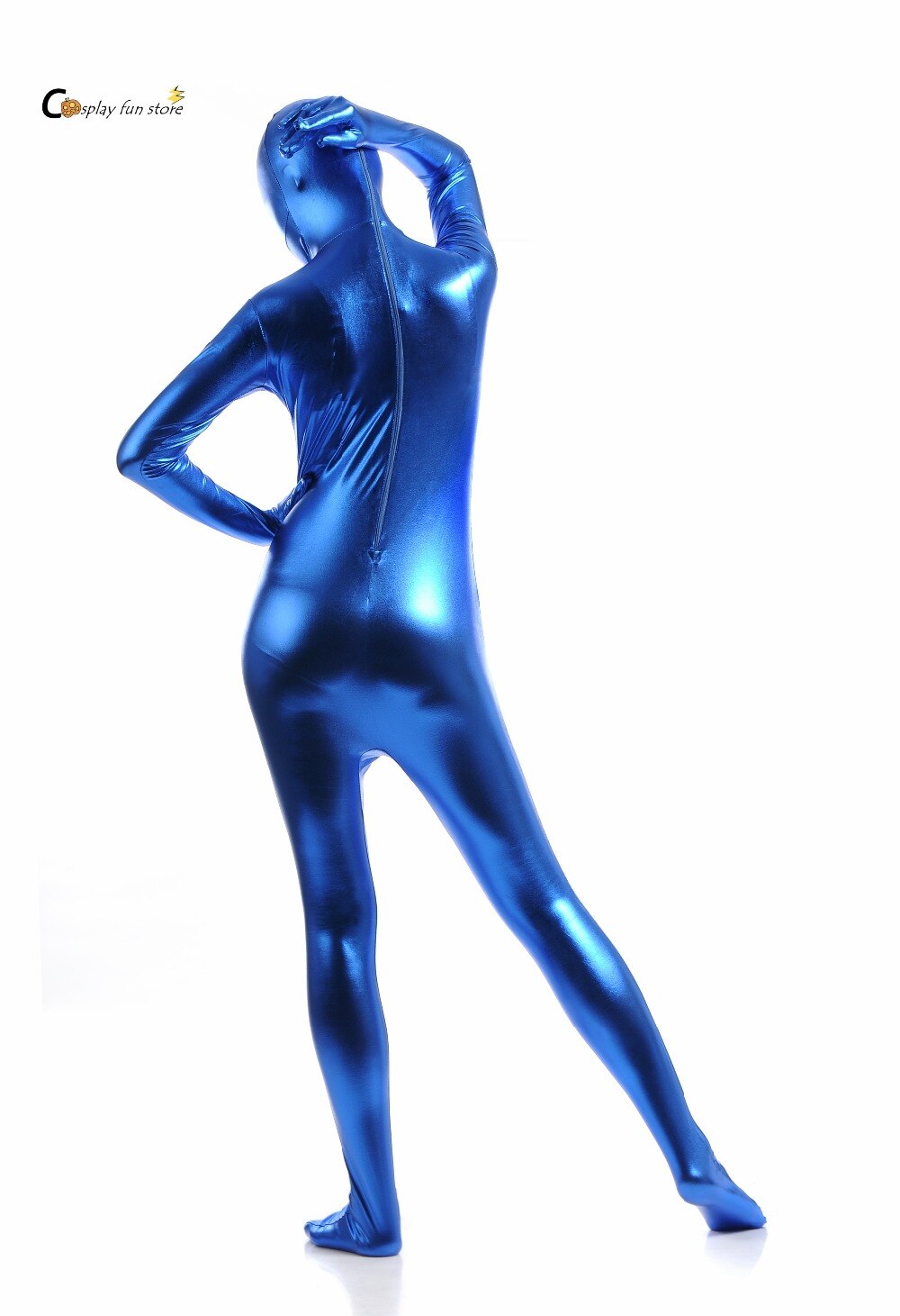 Mono de LICRA brillante para mujer, traje de LICRA brillante azul Lago, Catsuits, mono Zentai con cremallera, ,