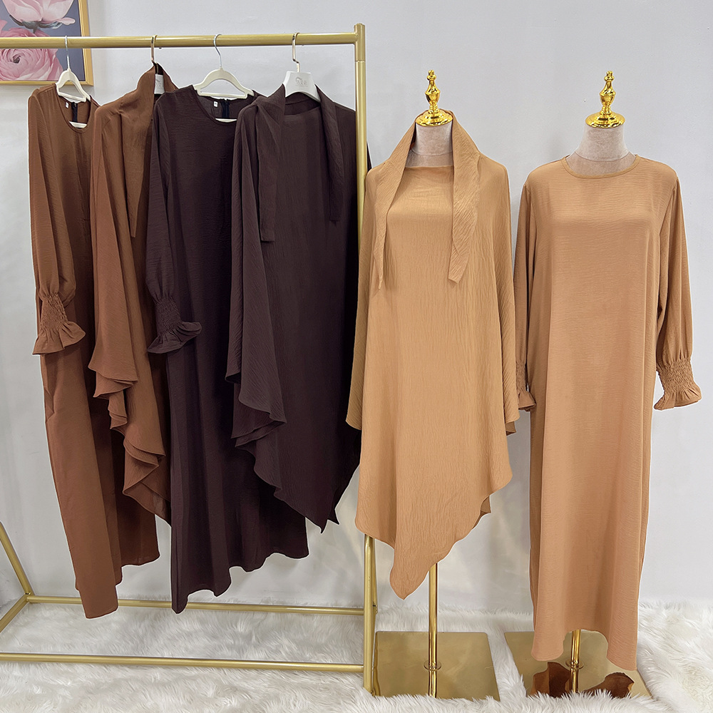 Ramadan Dubai Abaya Jilbab Khimar Muslim Set Women Turkey Dresses with Hijab Female Islam Modest Dress Eid Hooded Abayas