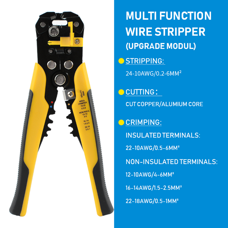 Crimpadora de cables automática ajustable, pelacables multifuncional, alicates de prensado, Terminal, herramienta de mano: Amarillo