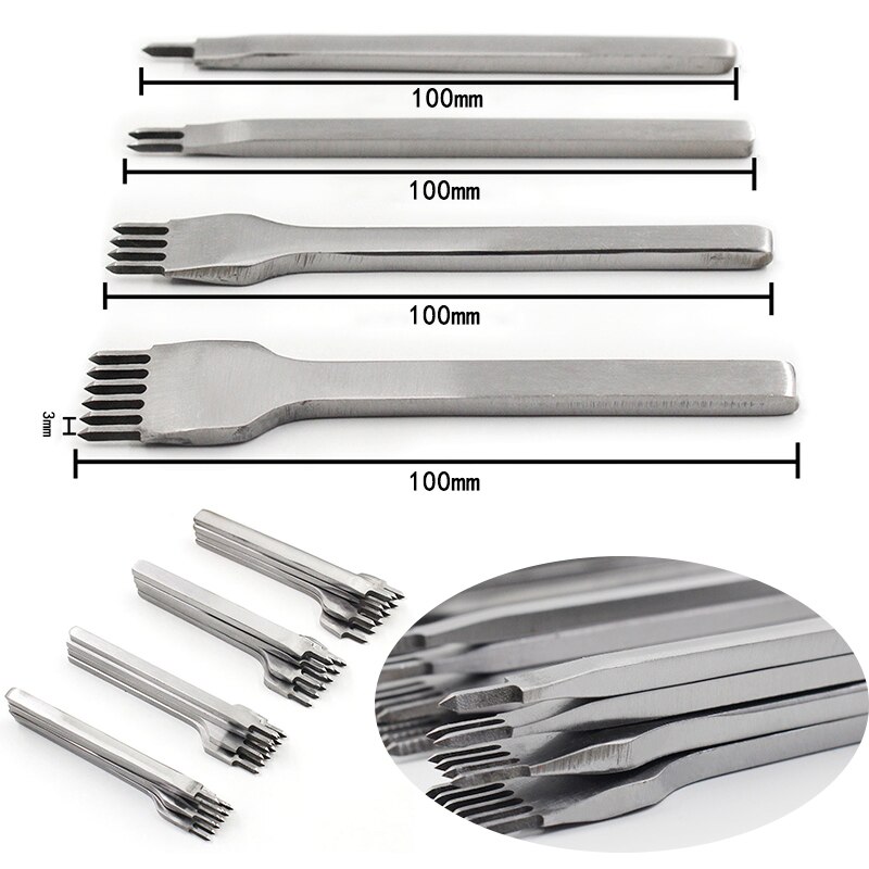 4 unidades/juego de punzones para agujeros de cuero, herramientas de Punch Craft, punzonado de acero cosido a mano, herramienta de costura de 3/4/5/6mm