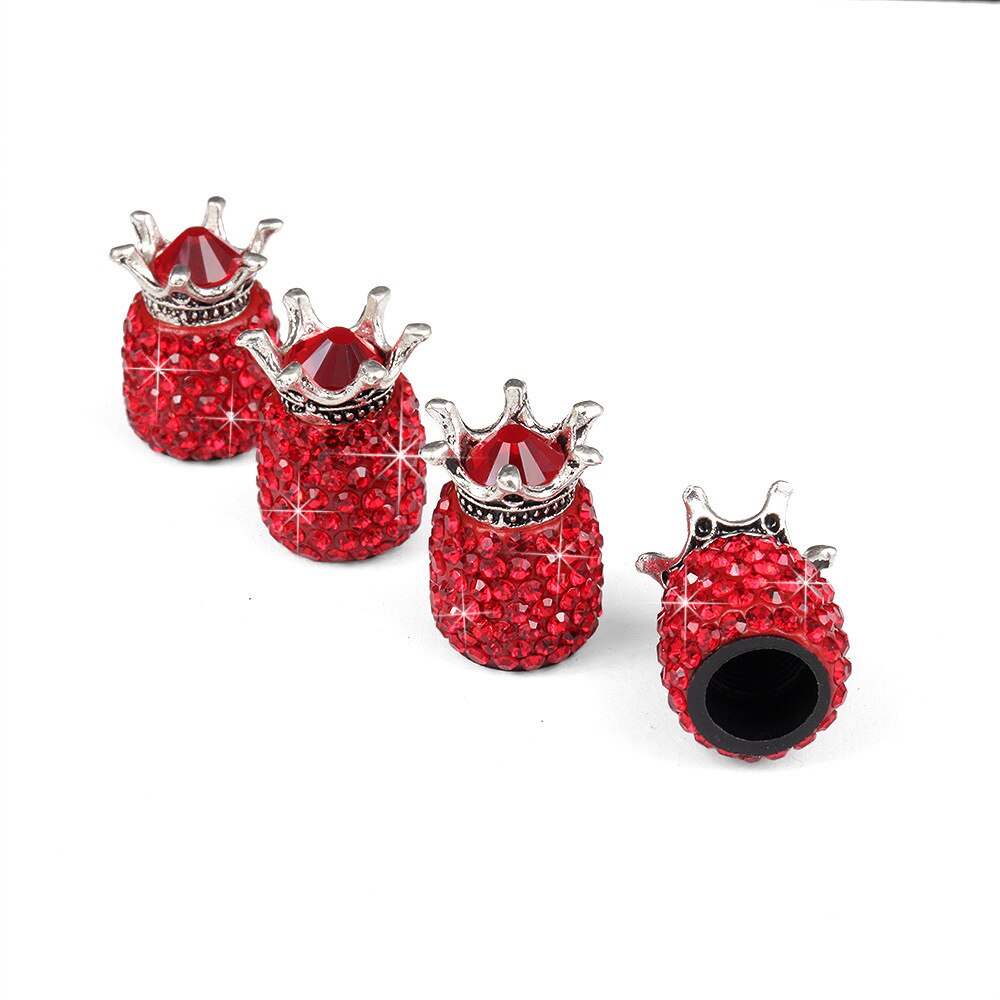 Auto Wielen Ventieldopjes Crown Bling Diamond Crystal Rhinestone Clay Abs Air Lekvrij Caps Reparatie Kit: big Red 4pcs