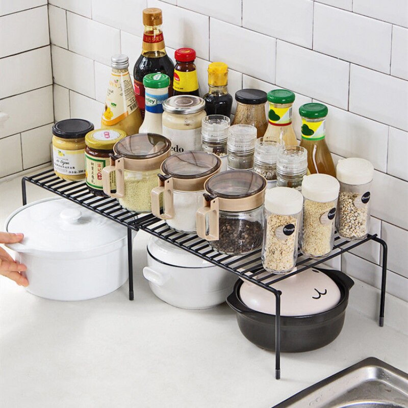 Multifunction Cabinet Shelf Organizers Stackable Expandable Set of 2 Metal Kitchen Counter Metal Shelves E2S