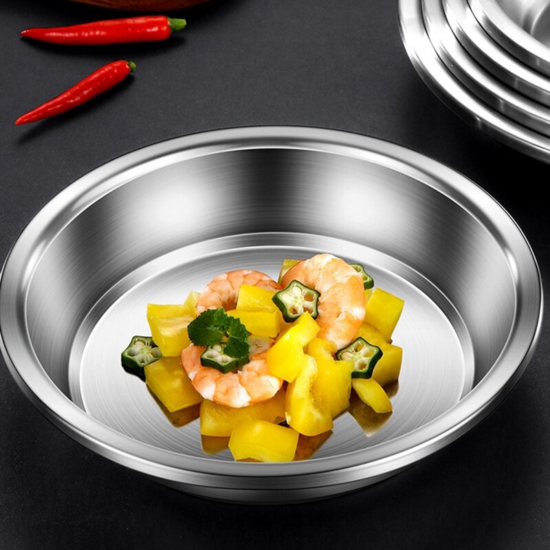 4Pcs 304 Stainless Steel Dinner Plates Kitchen Restaurant Tray Round Dessert Cake Snack Dishes Food Storage Plate