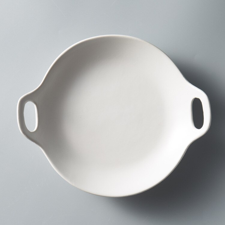 Japanese Simple Style Ceramic Ear Plate Dinner Breakfast Fruit Plate Food Tray Porcelain Home Restaurant Dinnerware 1pcs: round white