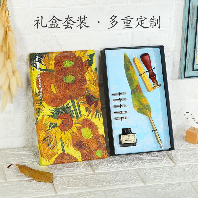 European style Feather Pen Quill pen,Oil Painting Style Dip Pen English Calligraphy Pen with ink Pen Set