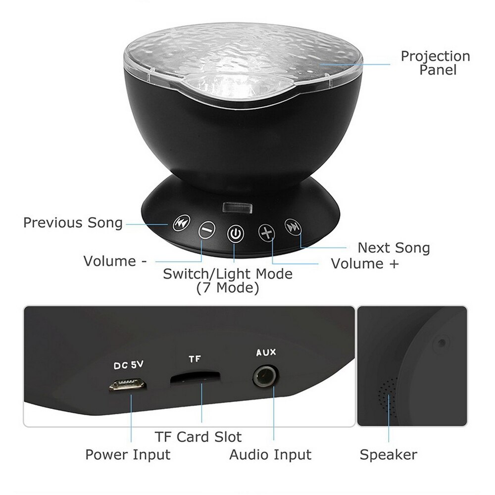 Remote Control Colorful Ocean Wave Projector Round Ocean Wave Daren Projection Lamp