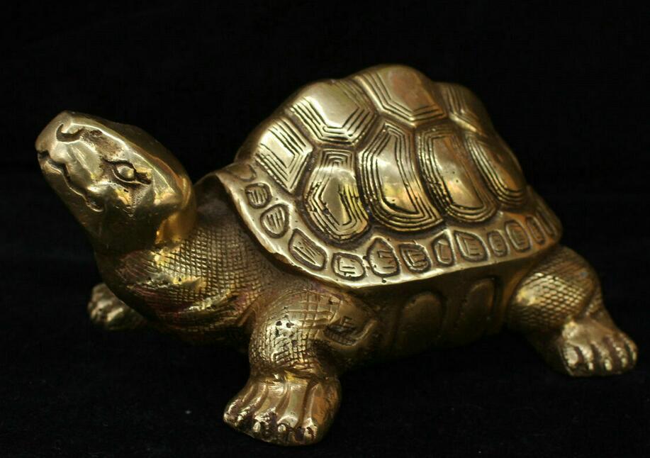 Chinese Folk Fengshui Brons Messing Geluk Dier Schildpad Standbeeld Sculptuur