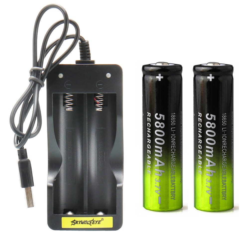USB smart battery charger fast charge rechargeable li-on battery automatic stop +2x 5000mah/ 5800mah 18650 battery: charger 5800mah